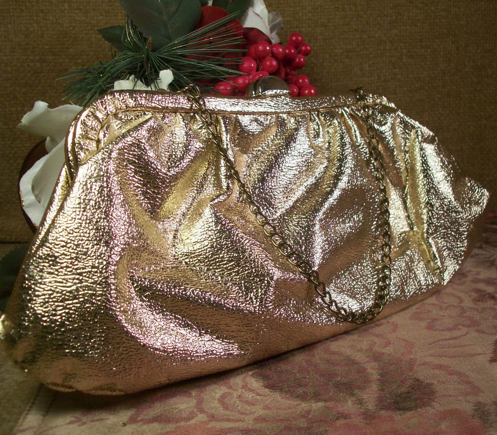 Vintage 1960's Sparkly Gold Clutch Purse Evening Bag Festive Holiday Formalwear