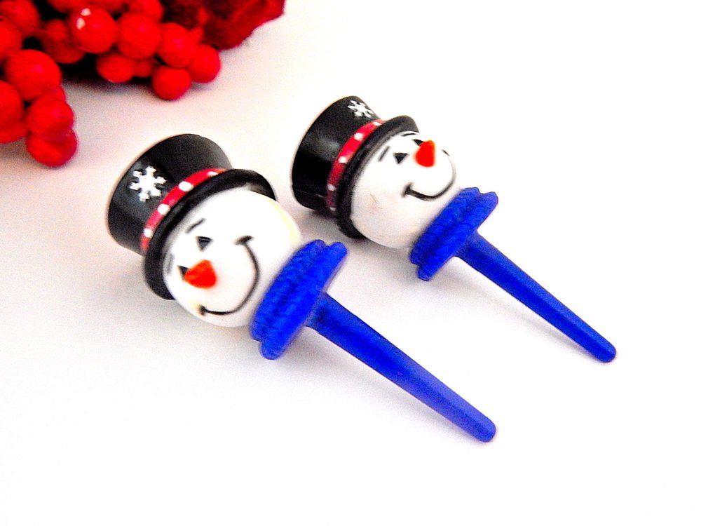 Snowman Picks Vintage Celluloid Cake Cupcake Topper Christmas Baking Party Craft