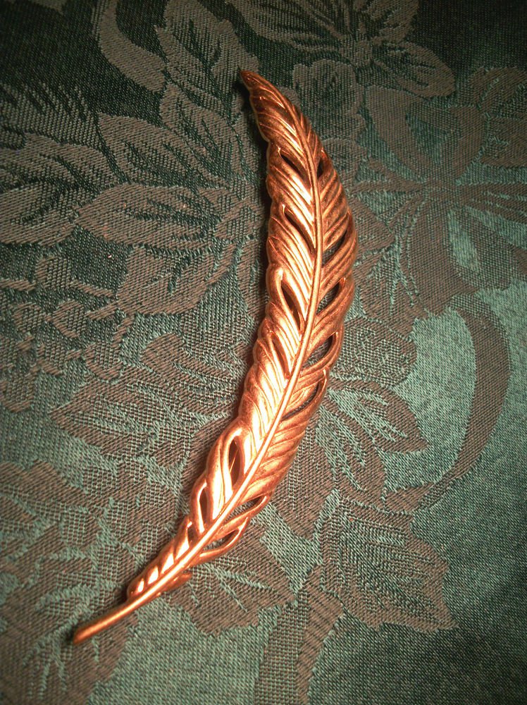 Feather Brooch Vintage 1960's Monet Gold Metal Coat Pin Signed Fashion Jewelry