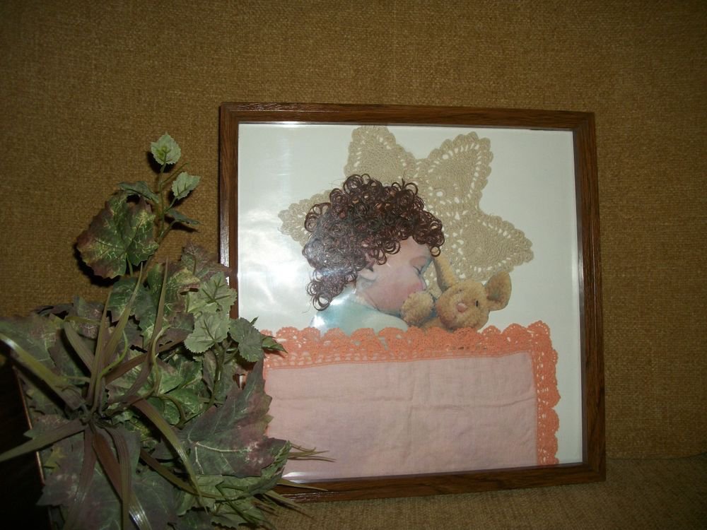 Baby's Sleeping Handcrafted Framed Art Vintage Wall Hanging Home Decor Picture