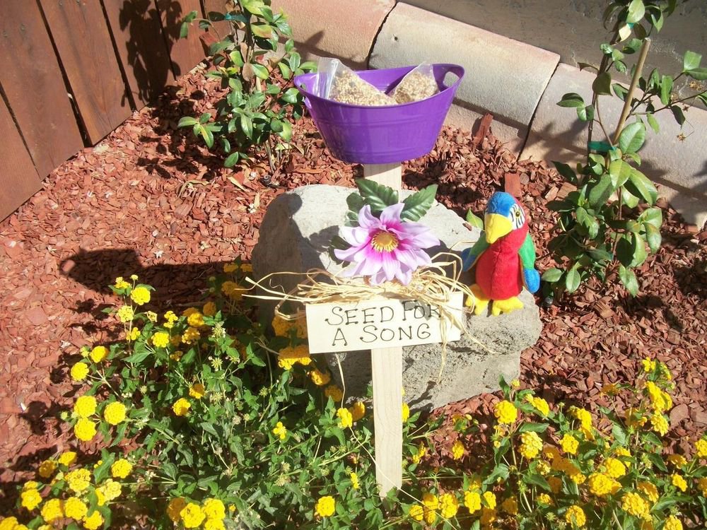 Seed for a Song Bird Feeder New Handmade Purple Dish Lavender Flower Yard Art