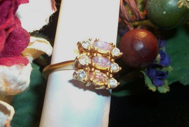 Avon Ring Pink Opal Rhinestone Size 7 1/2 VTG Signed Jewelry October Birthstone