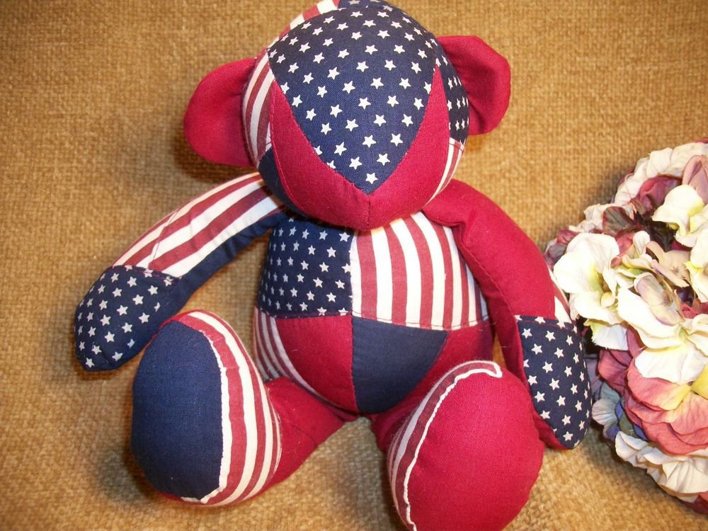 Terry's Village Bear Stuffed Animal Fiber Fill Americana Bear Red White Blue
