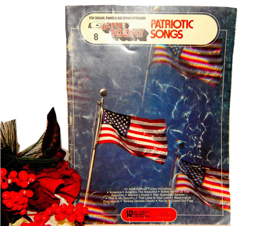 Patriotic Sing Along Song Book Vintage Easy Beginner Organ Piano Keyboard Music
