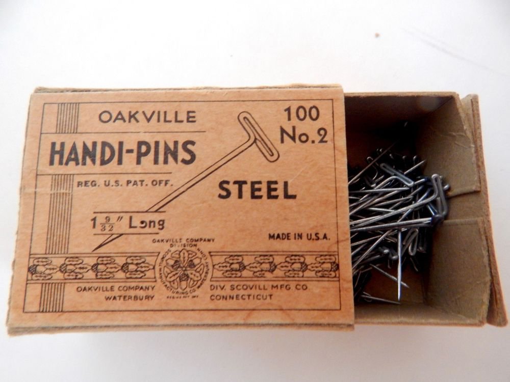 Antique Pin Box Oakville Steel Handi-Pins 1940s WWII Era Advertising Memorabilia