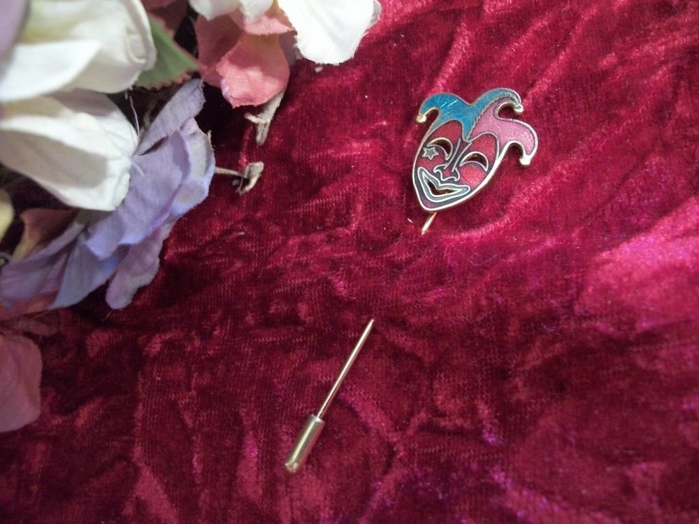 Mardi Gras Stick Pin Cloisonne Enamel Clown Jester Harlequin VTG Fashion Jewelry