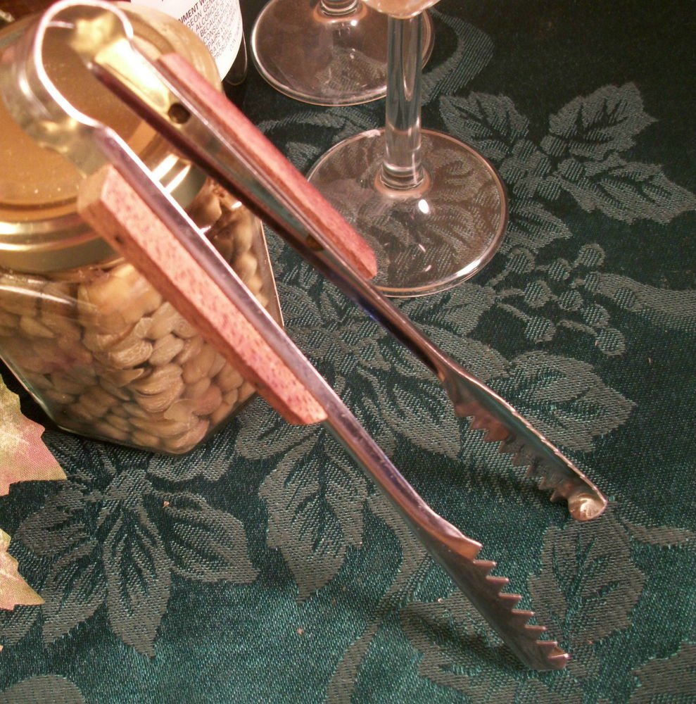 Tongs Stainless Steel Bar Tool VTG Wood and Metal Barware1960's Home Pub