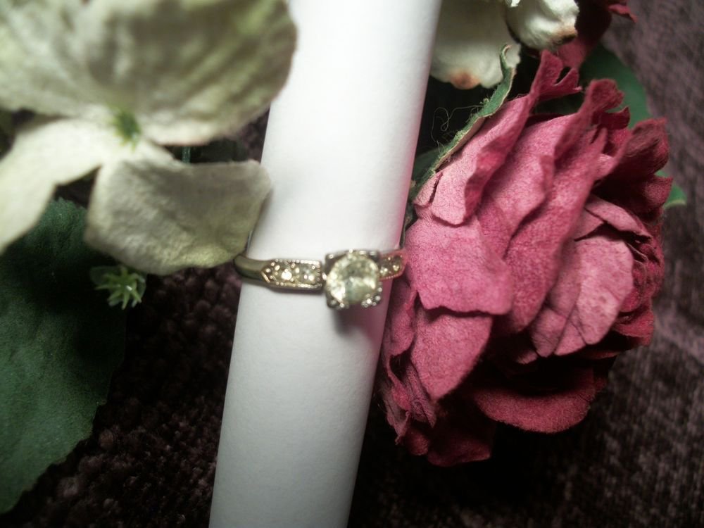CZ Solitaire Ring Cubic Zirconia Accents 10KGF Sterling Silver Jewelry Size 6