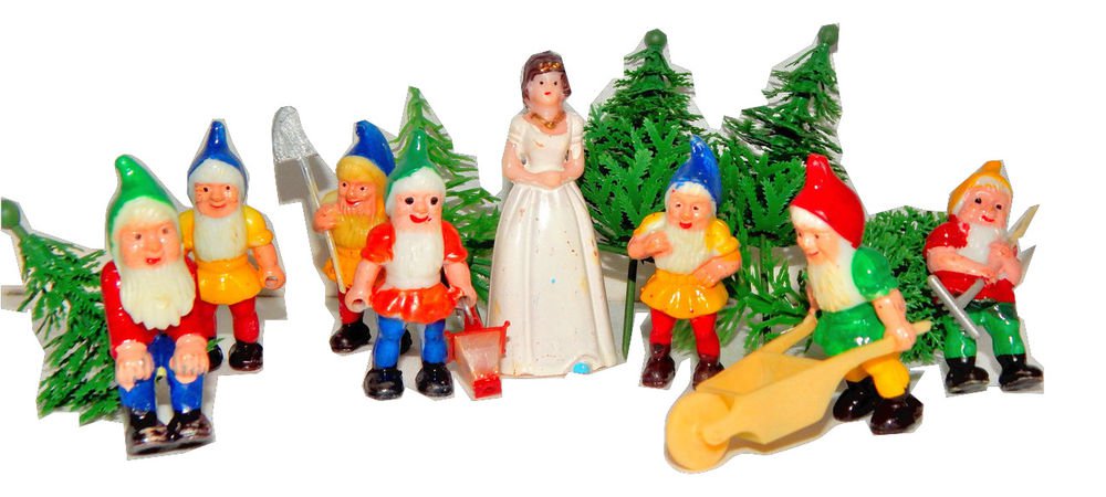 Snow White Seven Dwarfs Vintage Celluloid Cake Top Figurines Disney Princess