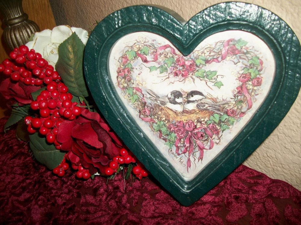 Floral Heart Wreath Bird's Nest VTG Home Interiors Barbara Mock Framed Art Print