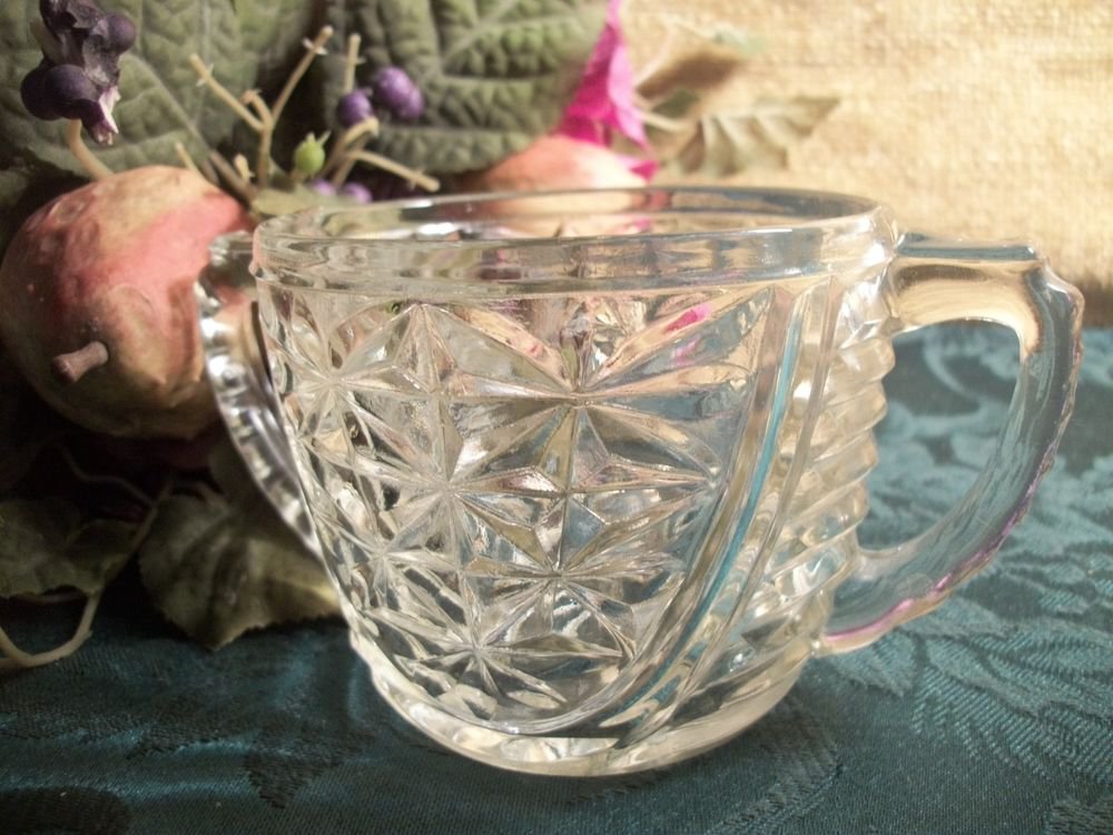 Sugar Bowl Vintage 1950's Anchor Hocking Pressed Glass Stars and Bars Pattern