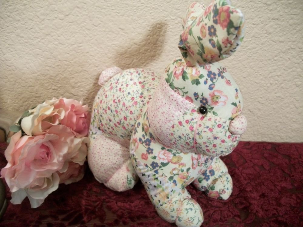 Bunny Rabbit Pink Floral Patchwork Stuffed Animal Vintage Spring Home Decor