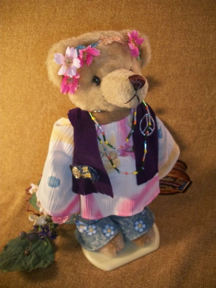 Plush Stuffed Animal Bear 1960's Summer of Love Hippie Flower Child Named Ivy