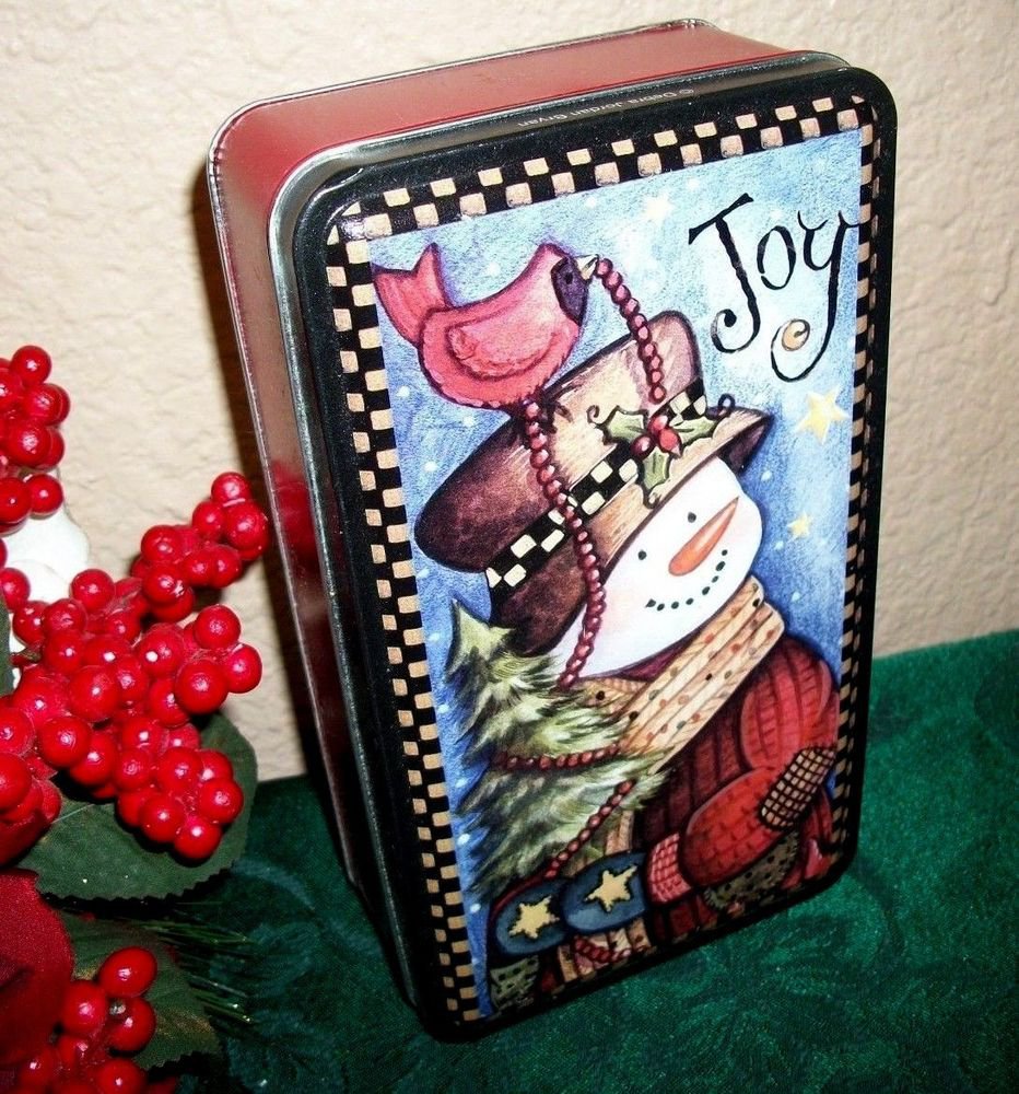 Christmas Snowman Metal Box Cookie Tin Keepsake Storage Box Holiday Decoration
