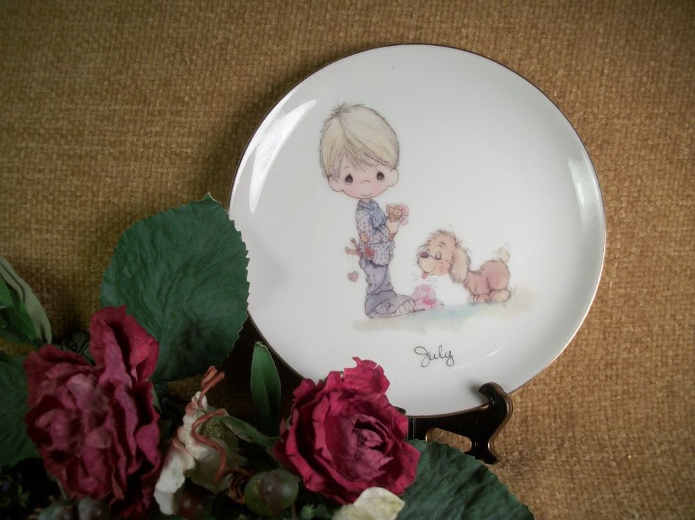 Vintage Enesco Precious Moments Wall Plate Jonathan and David Boy Dog Puppy