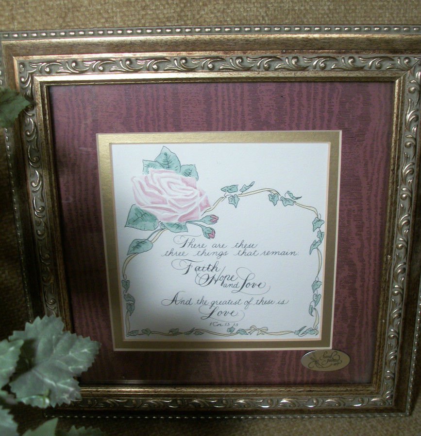 Faith Hope and Love Calligraphy Embossed Framed Art, 1 Corinthians Bible Verse