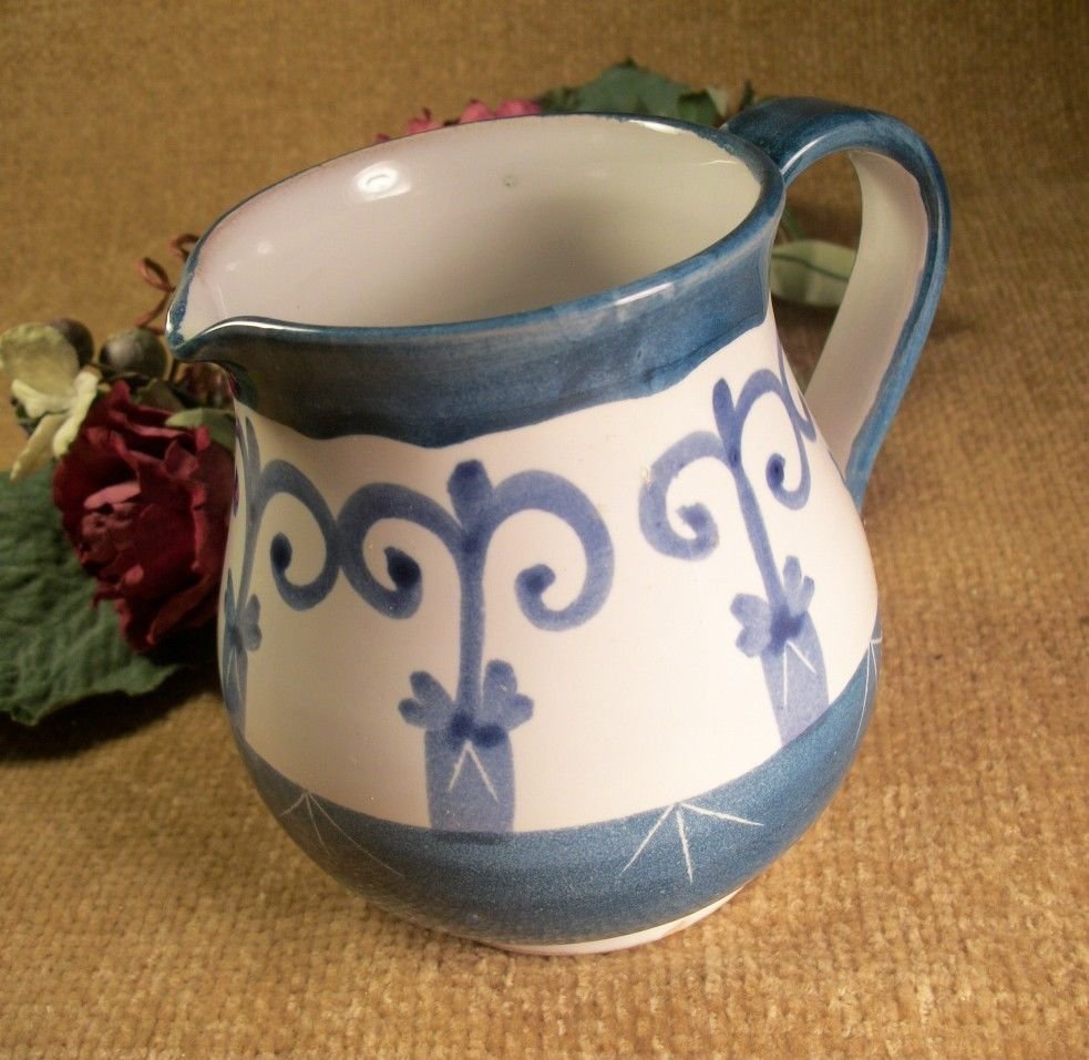 Hand Crafted Blue and White Ceramic Pottery Sauce Syrup Gravy Serving Pitcher