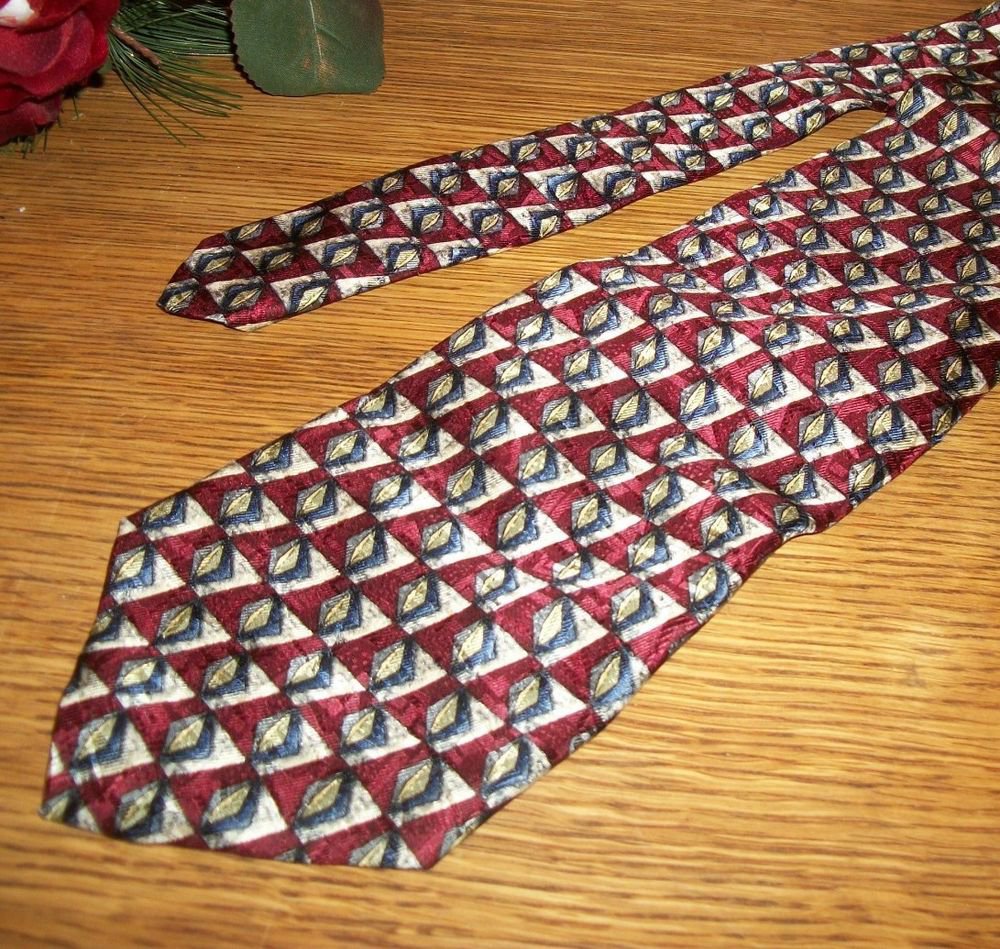 Robert Talbott Silk Tie Red Blue Silver Geometric Mens VTG Nordstrom Necktie