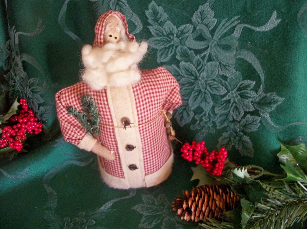 Santa Claus Fabric Folk Art Doll Soft Sculpture Figurine Christmas Home Decor