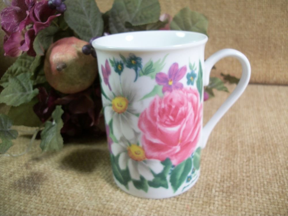 Coffee Mug Ceramic Cup Flowers Pink Roses Pretty Jane Bower Vintage Tableware