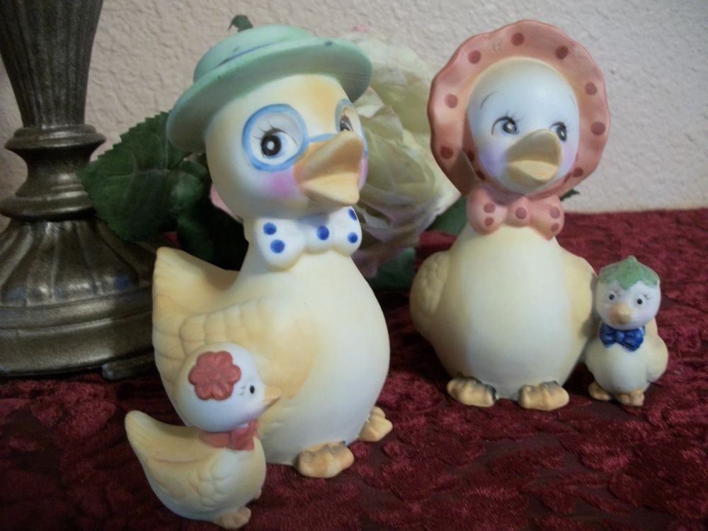 Duck Family Yellow Porcelain Figurines by Lego Korea Vintage 1960s Home Decor