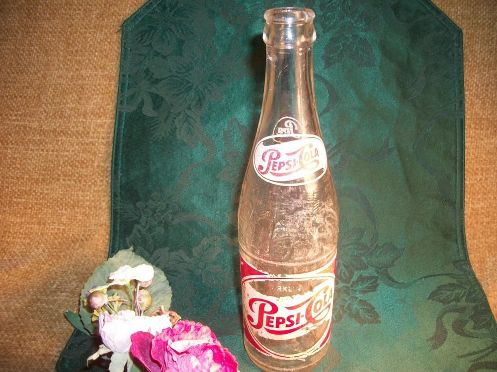 Pepsi Cola Bottle Vintage 1950's Clear Embossed Glass 12 oz Sparkling Soda Pop