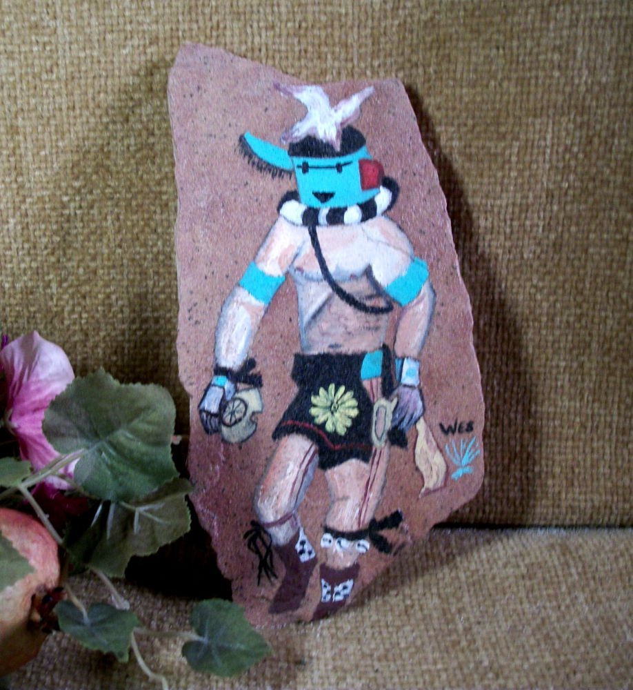 Original Painting Southwestern Style Art Warrior on Arizona Flagstone