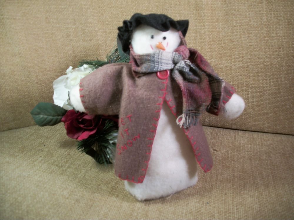 Snowman Winter Christmas Decoration Handcrafted Stuffed Fleece Rustic Folk Art