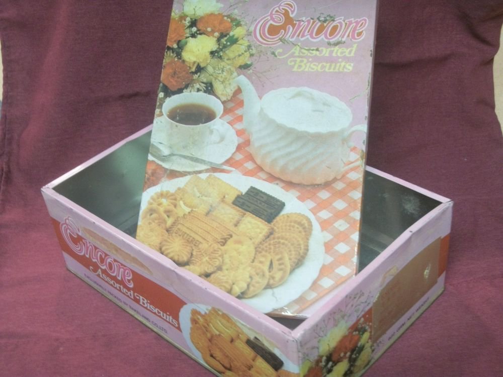 VTG Biscuit Tin Metal Box Coffee and Cookies Motif Storage Box Kitchen Decor