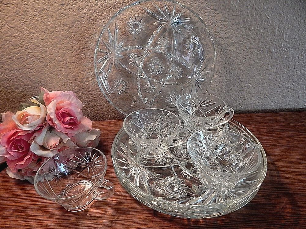 Dessert Serving Dishes Snack Set Cup Plate Vintage Anchor Hocking EAPG Prescut