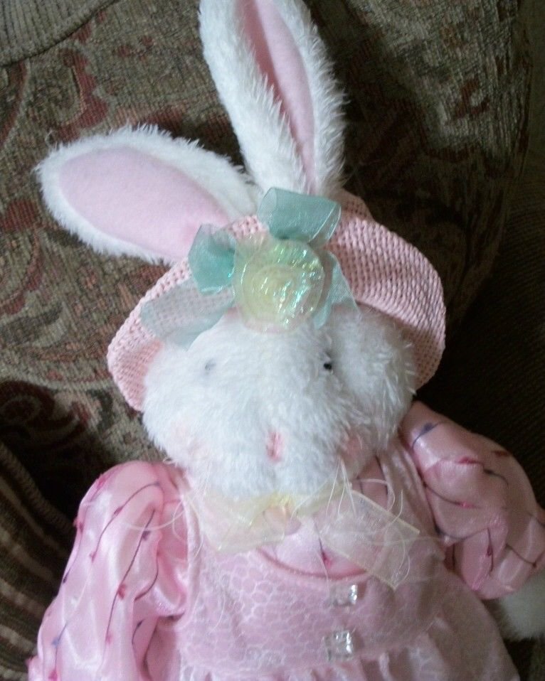White Bunny Rabbit Pink Dress 26" Plush Stuffed Animal Spring Decor by Sun Point