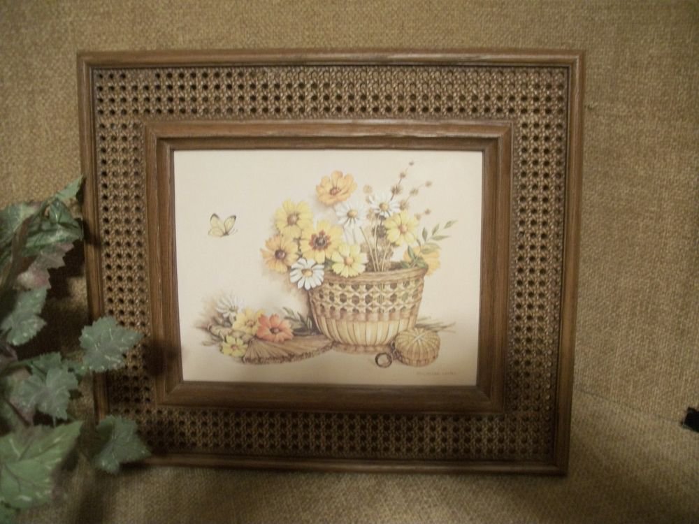 Baskets Flowers and Butterflies Framed Art Print Vintage Homco, Claudessa Carter