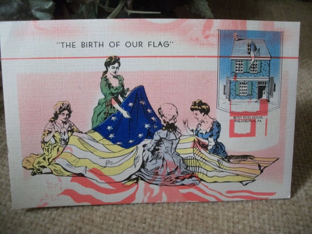 Unposted Linen Post Card Betsy Ross House VTG 1940's Americana Paper Ephemera