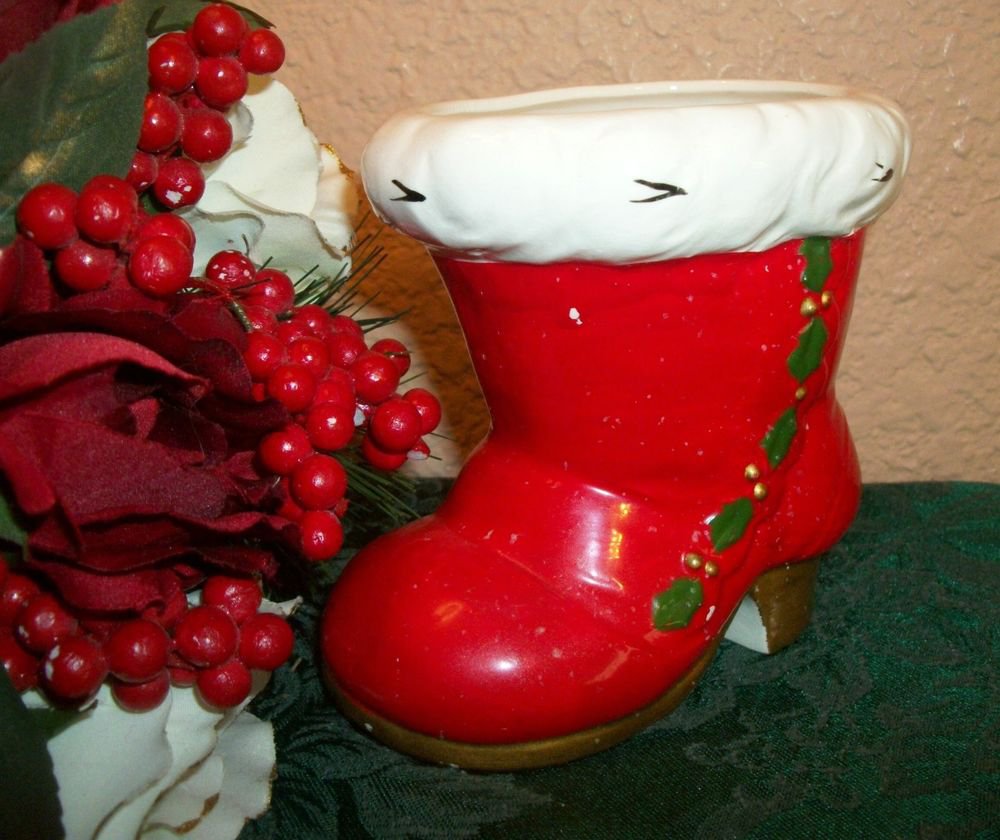 Santa Claus Boot VTG 1960s Relpo Ceramic Christmas Candy Cane Dish Planter Decor