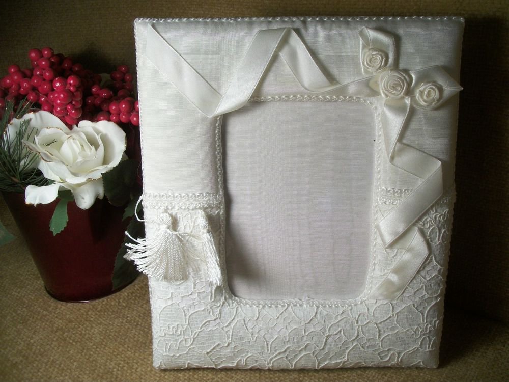 Wedding Picture Frame Bridal Portrait Photo Display White Ribbon Lace Trims