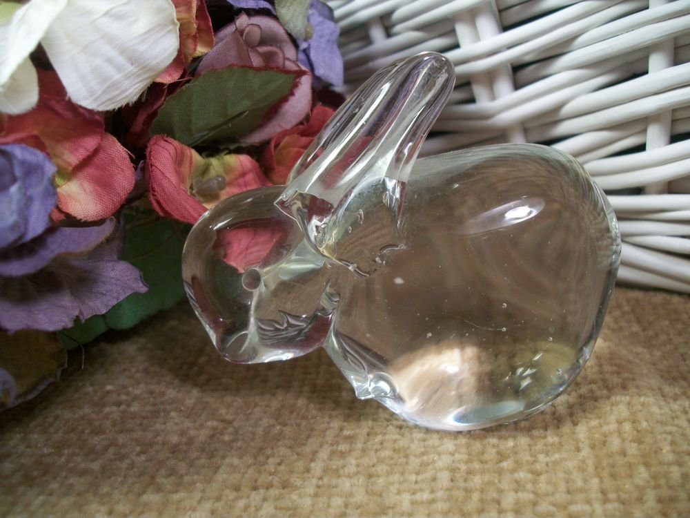 Art Glass Rabbit Heavy Clear Solid Glass Long Eared Bunny Figurine Paperweight