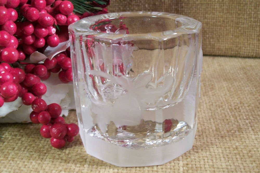 Holiday Bells Frosted Glass Candle Holder Vintage Christmas Home Decor