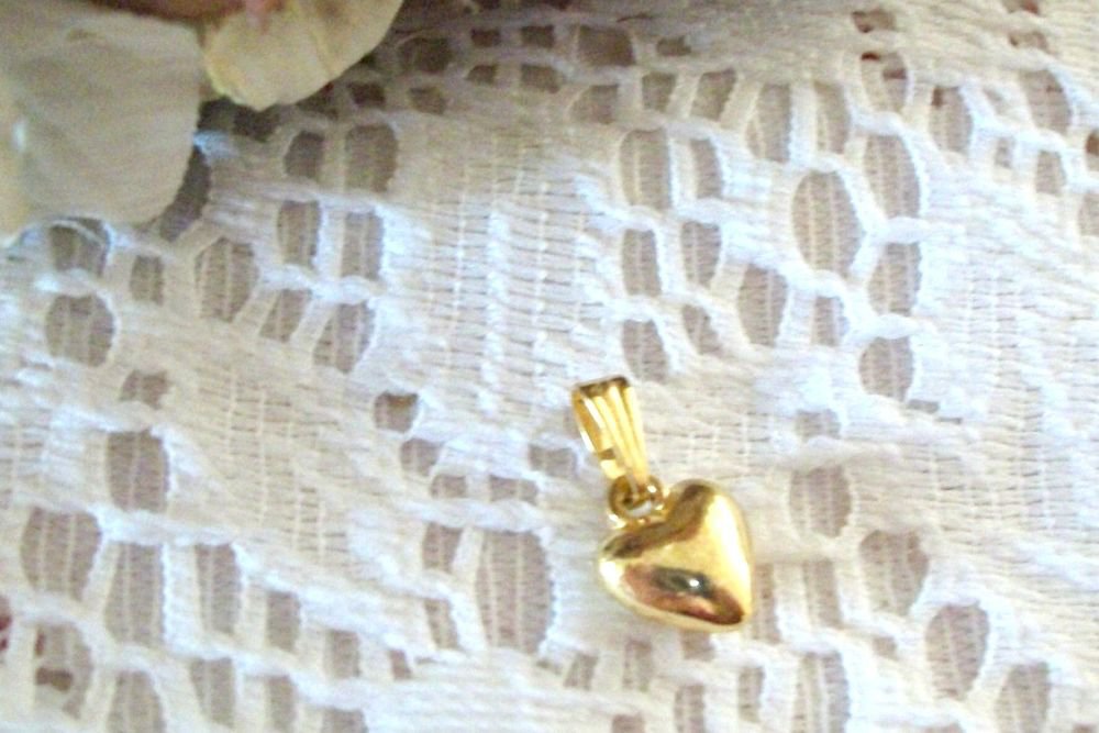 Puffed Heart Pendant Gold Metal Amulet VTG Costume Jewelry Valentine's Day Gift