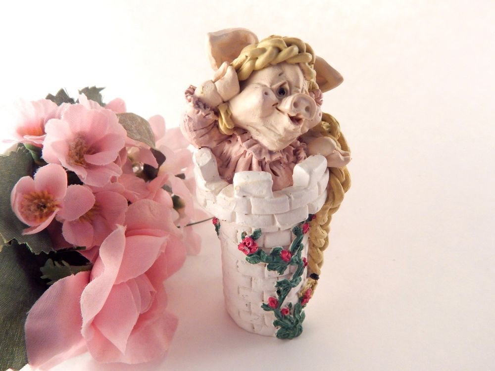 Pink Pig as Long Hair Rapunzel Figurine Kathy Wise Enesco Vintage Collectible