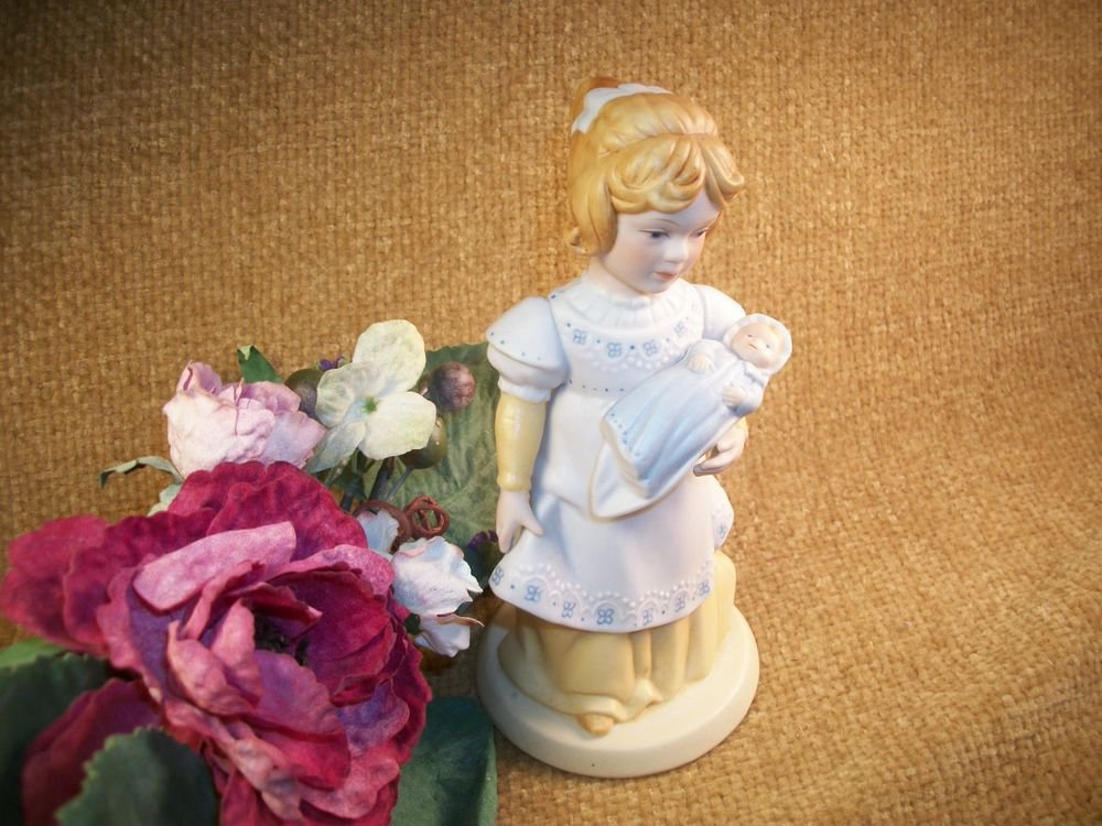 Avon Porcelain Figurine Girl with Baby Doll "A Mother's Love" Vintage Home Decor