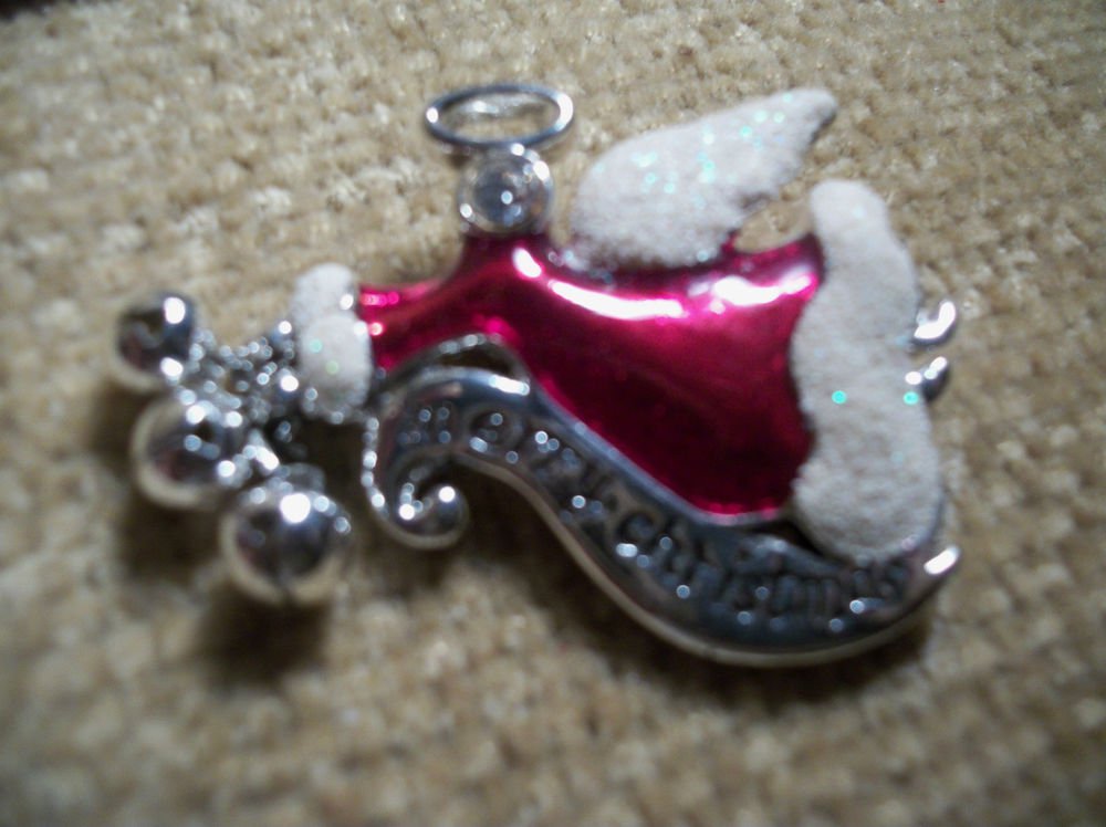 Red and White Angel Bar Pin Enameled Brooch, Merry Christmas Jingle Bell Jewelry