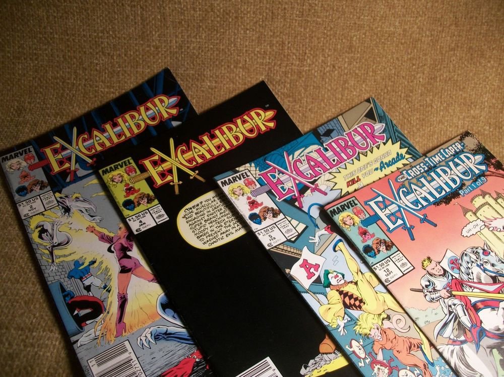 Marvel Comic Books Lot of 4 VTG Excalibur Cross Time Caper Arcade Kitty Cover