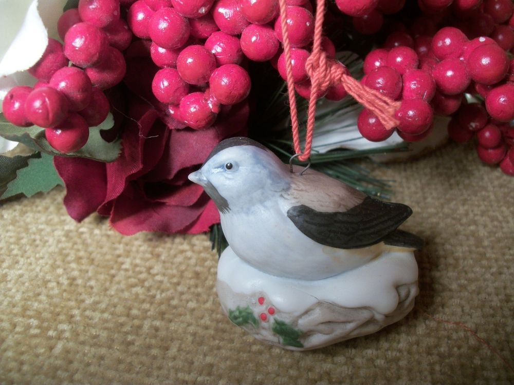 Bird in Winter Nest Porcelain Christmas Tree Ornament, Vintage HOMCO Home Decor
