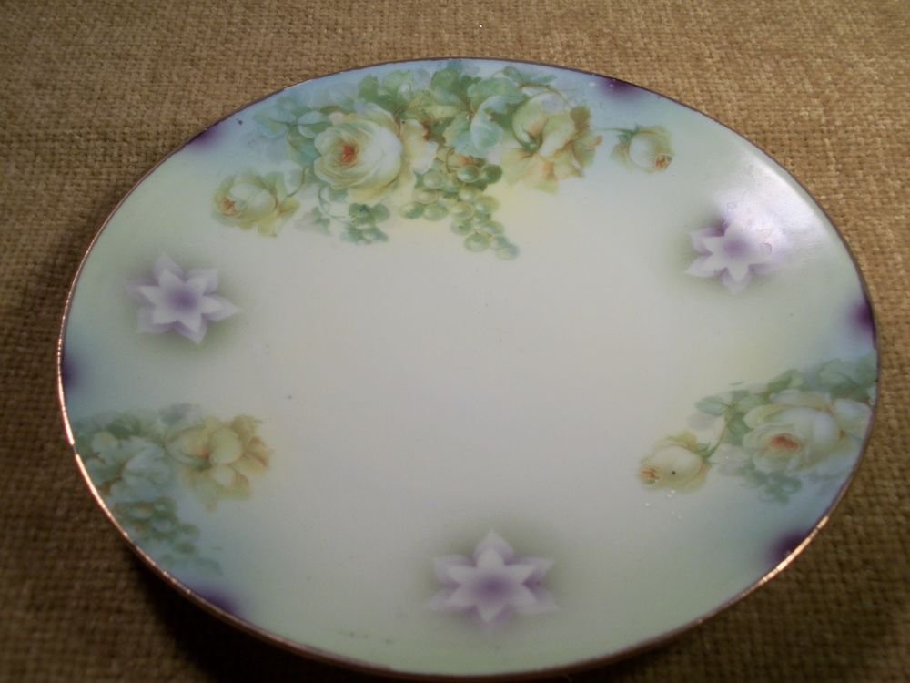 Silesien Plate Colorful Roses and Grapes Antique 1930's Home Decor from Germany