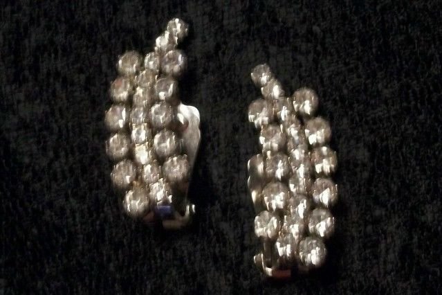 Rhinestone Earrings Clip-On Formal Evening Bling Vintage Costume Jewelry
