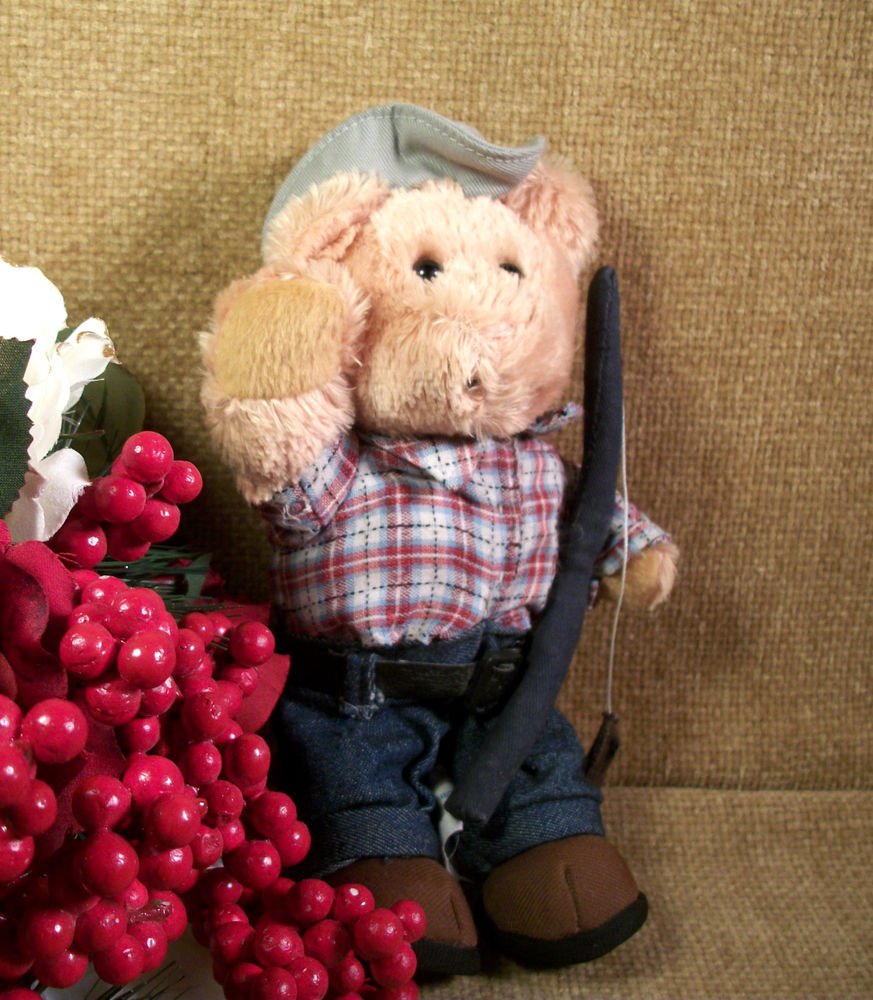 Fishing Bear 8" Beige Plush Stuffed Animal Fisherman #3134 Calplush Collectible