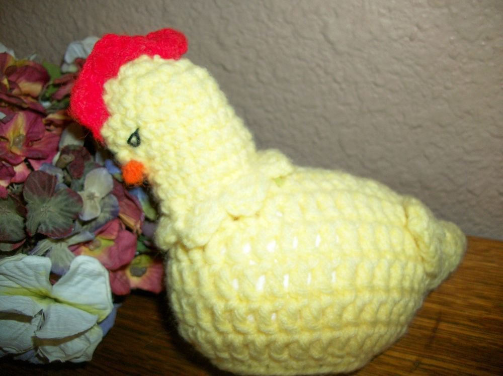 Crochet Chicken Plastic Egg Candy Trinket Box VTG Handcrafted Home Decor Kitsch