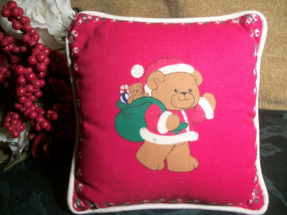 Teddy Bear Santa Claus Red Christmas Accent Pillow 7" Holiday Home Decoration