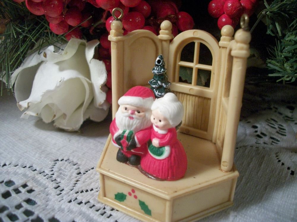Santa & Mrs Claus Ornament Antique 1940s Celluloid Figurine Christmas Decor VTG
