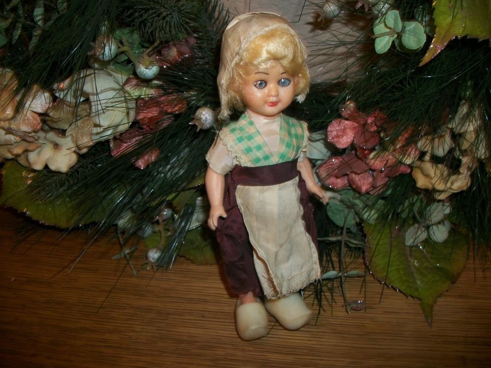 Celluloid Toy Dutch Girl Doll Sleepy Eyes Jointed Antique 1920's Collectible